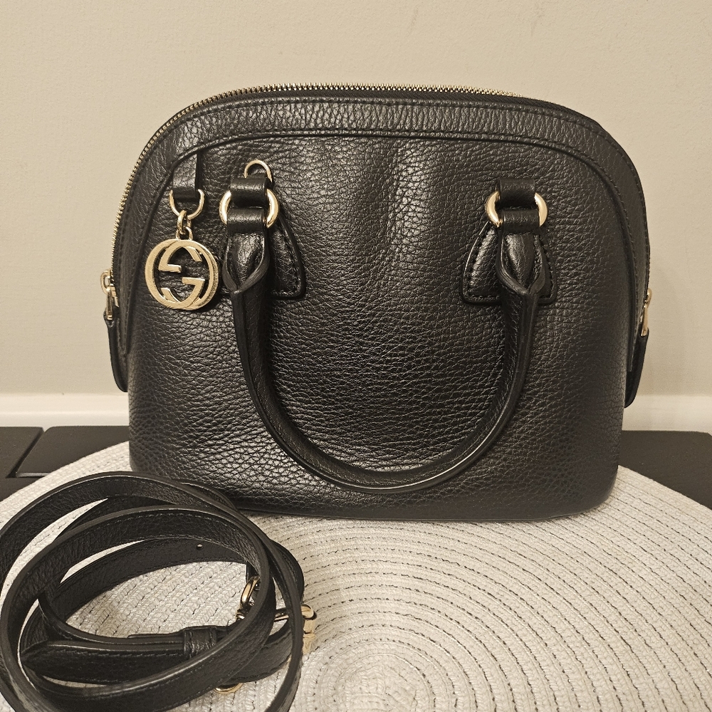 Gucci Small Dome Crossbody Bag Black Pebbled Leather - Picture 2 of 16